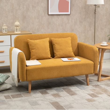 Sofá recto 2 plazas 130x70x80 cm de poliéster amarillo, compacto FloraGrace (1/5)