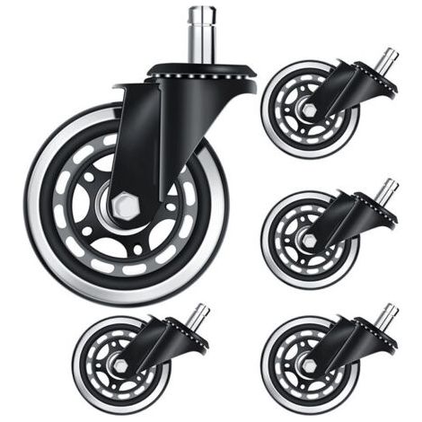 Roues de chaise de bureau – Roues de rechange – Roulettes de chaise universelles de 5, roues de chaise robustes, silencieuses, s'adaptent à 98 % des chaises, pour toutes les chaises, 7,6 cm (1/5)