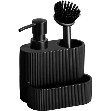 Dispenser nero per detersivo per piatti con vano per accessori