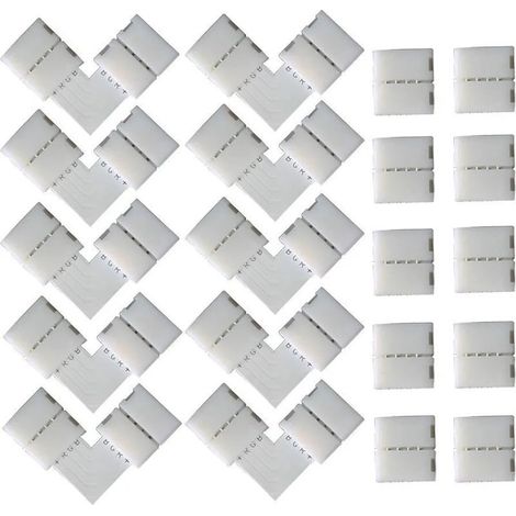 10 PCS en Forme de L Raccord d'angle de Raccord Rapide LED 4 Pin, 10 PCS 4 Pin LED Bande de Connecteur, pour les Strip LED SMD 5050 RGB de 10mm de large (Blanc) (1/5)