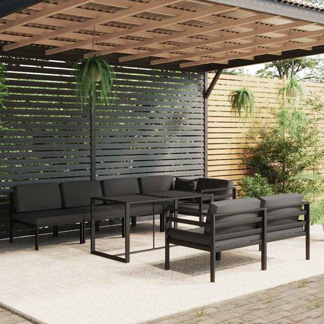 vidaXL Set muebles de jardín 8 pzas y cojines aluminio gris antracita (1/5)