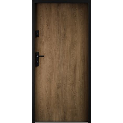 Porte d'entrée en acier pleine H207 x L100 cm effet noyer - épaisseur 55 mm - poussant droit - AGUEDA