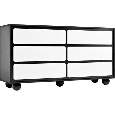 Moderne Kommode mit 6 Schubladen Weiß und Schwarz 140 x 38 x 74,5 cm (1/5)