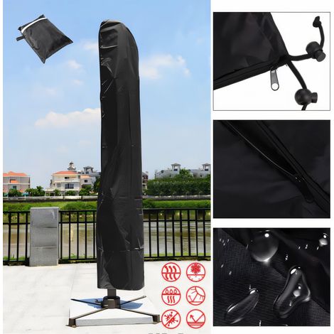 Housse Pour Parasol Déporté - Étanche Et Anti-UV - Fermeture Éclair Et Tige De Guidage - Dimensions 57x48x25 cm - Noir - 1 Pièce (1/5)