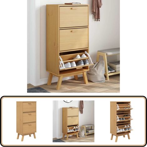 Armoire à chaussures OLDEN marron 55x35x120 cm bois pin massif - Meuble Chaussure - Rangements Chaussures - Armoire À Chaussures - Meuble Entrée - Rangement Intérieur (1/5)