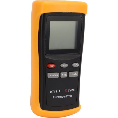 Thermomètre numérique industriel DT1312 à 2 sondes, mesure précise multifonction, faible consommation, écran LCD, ABS silicone (1/5)