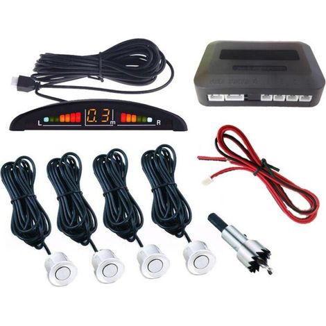 Kit de 4 capteurs de stationnement avec affichage LED + signal sonore gris avec circuit acoustique