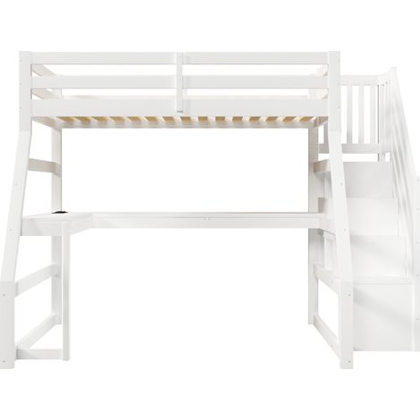 Letto a soppalco 90x200 in legno bianco con scrivania e scala contenitore (1/5)