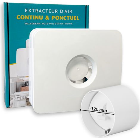 Pack KELIS - Extracteur d'air connecté avec Clapet Anti-retour intégré 125MM - Fonctionnement intermittent ou continu pour Salle de Bain/WC/Cuisine