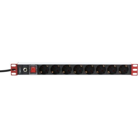Techly Regleta PDU Rack 1U Negro y Rojo 8 Salidas
