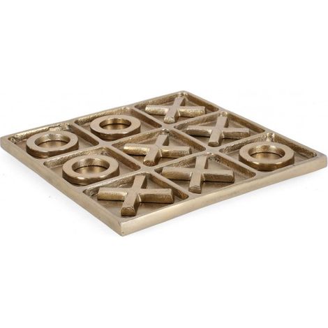 Gioco Tris da tavolo in alluminio decorazione lavorata artigianalmente -28 x 28 x h 2cm / Oro (1/4)