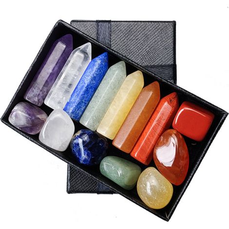 Kit Cristaux Premium 7 Chakras, Colonne Hexagonale Irrégulière, Pierre de Yoga, Pierre de Massage Spirituelle, Labradorite (1/5)