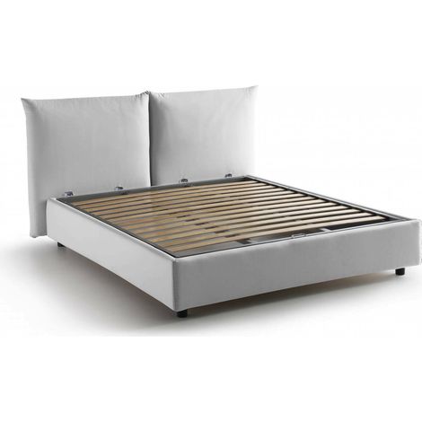 Talamo Italia - Letto matrimoniale Alizarin, Letto contenitore con rivestimento in tessuto, 100% Made in Italy, Apertura frontale, adatto per materasso Cm 160x190, Bianco