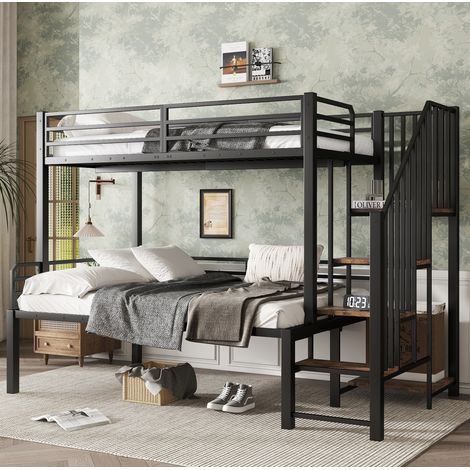 Bett Etagenbett Stauraum 90x200 120x200 Metall MDF OKMYHOME (1/5)