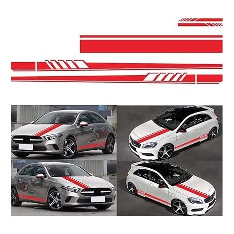 5 pièces Autocollant voiture, autocollant de capot de carrosserie en vinyle autocollants de bande de course pour voiture, autocollant de pare-chocs en vinyle de voitures (rouge) (1/5)