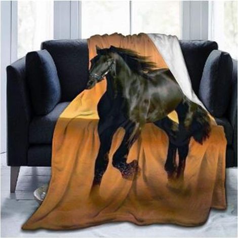 Mikrofaser-Decke mit Pferdemotiv, 150 × 200 cm, braun, weiches Fell, 2-Sitzer-Sofadecke
