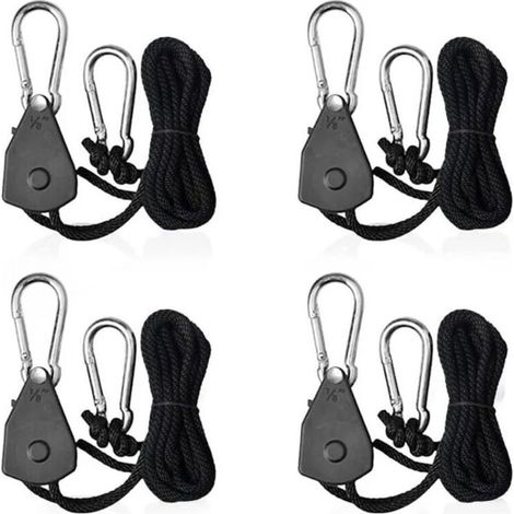 Tendeur à cliquet,4 Pièces Cordes à Cliquet Réglable avec Crochets 1/8 Tendeur Voile Ombrage Sangle à Cliquet Corde pour Lampe ou P