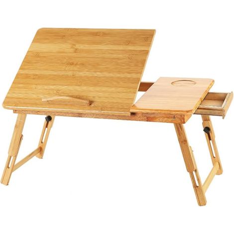 1 Plateau de lit, Bambou, Réglable, Pliable, Avec tiroir, Pour ordinateur et petit-déjeuner (1/5)