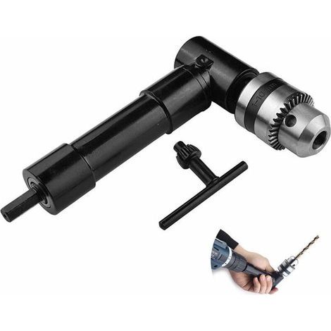Mèche de fixation de foret à angle droit, Tête en aluminium de 1500RPM 3/8 90 degrés Adaptateur de clé de mandrin Tige hexagonale de 8 mm Pour accessoires d'outils électriques (1/5)
