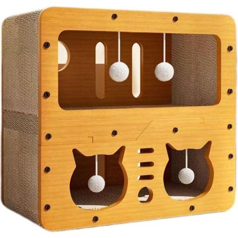 Maison-lit griffoir en carton à 2 niveaux pour chats avec tapis à griffer (1/5)