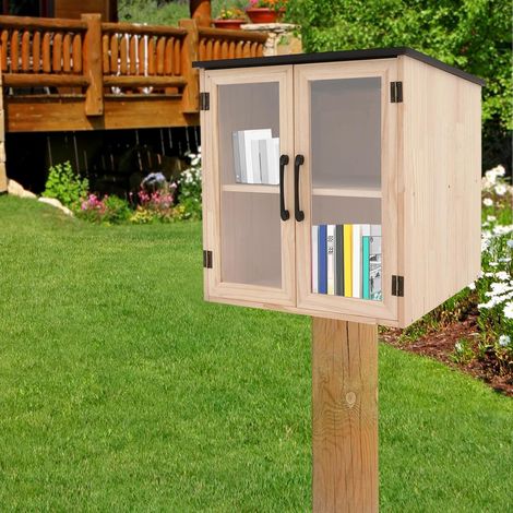 Mini Book Cabinet Box Indoor, Book Exchange Cabinet- Solid Wood Community Sharing Box for Neighborhoods, Schools Reading & Sharing Books (18.5"×18.5"×18.5") (1/5)