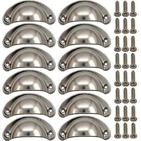 12 × Vintage Muschelgriff für Schubladenschrank Küchenmöbel, Eisen-Nickel-Legierung Halbmond Möbelknopf Schranktürknopf 8,1 cm x 3,5 cm Gebürstetes Nickel,