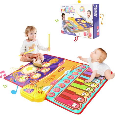 Tapis piano éducatif 2 en 1 pour tout-petits avec sac de transport – Tapis musical 75 cm × 60 cm, tapis tambour, cadeaux d'anniversaire pour garçons et filles (1/5)