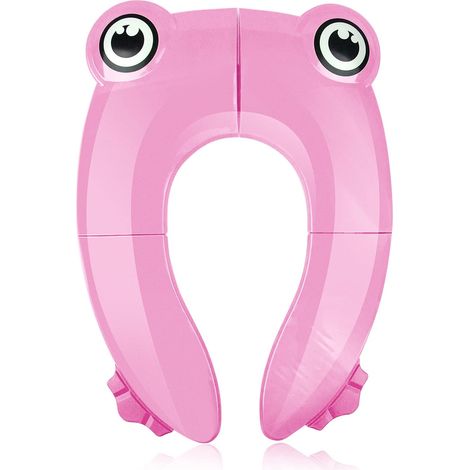 Sedile da viaggio per WC, vasino per bambini, sedile WC pieghevole per bambini, sedile WC da viaggio pieghevole con borsa per il trasporto, rana rosa. (1/4)