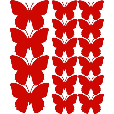Stickers muraux papillons, 32 pièces, rouge mat (1/2)