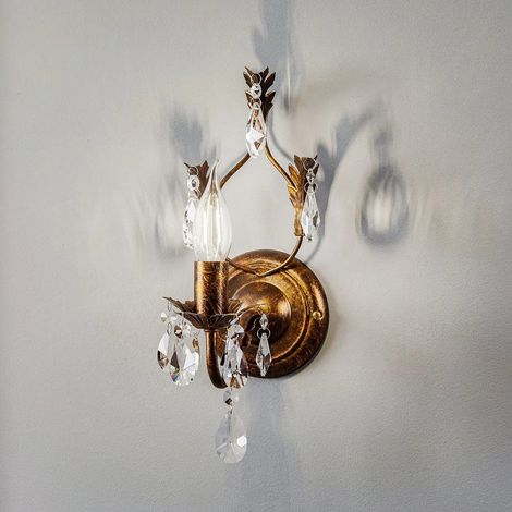 [GEBRAUCHT] B-Ware Wandleuchte Teresa Wandlampe Eisen Kristall Bronze Transparent 1 Flammig E14 Led