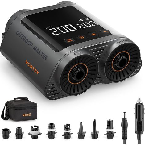 Vortex Pompe Électrique pour Paddle Board Portable, Max 20PSI Gonfleur & Dégonfleur Pompe à Air Électrique, Entrée DC 12V/15.8V, Arrêt Automatique & Refroidissement, 8 Buses pour Kayaks (1/5)