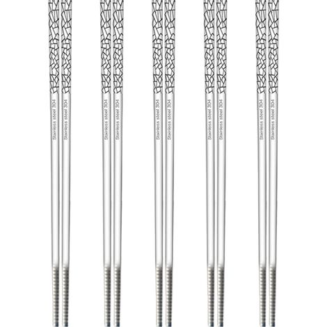 Baguettes En Acier Inoxydable 304 - Non Glissantes - Design Carré - Lavables Au Lave-Vaisselle - Pour Usage Domestique - 5 Paires (1/5)