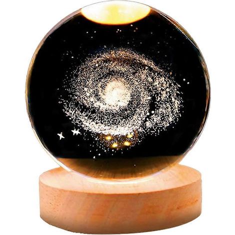 Veilleuse Crystal Color avec boule de cristal sculptée à l'intérieur, ornement lumineux, cadeau étoilé avec socle en bois, galaxie (1/5)