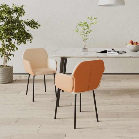 vidaXL Sillas de comedor 2 unidades cuero sintético y tela color crema (1/5)