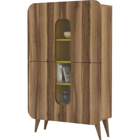Paularo Anrichte, Kommode 7 Regale, 10 Fächer, 2 Türen, 93x32x144h cm Nussbraun