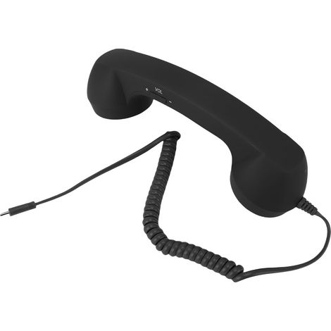Casque téléphonique rétro de type C, casque filaire portable de style vintage avec microphone pour appels vidéo, noir mat. (1/4)