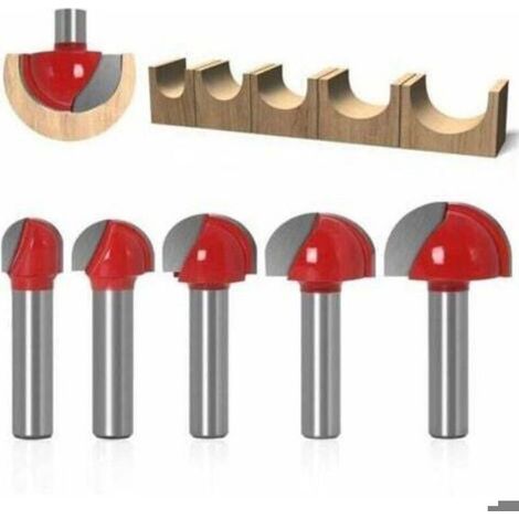 Fraise à Fond Rond Bois, 5PCS Router Bits 8mm Tige 12/16/ 19/22/25.4mm Fraise à gorges Carbure Queue Fraise à Rainurer pour Défonc