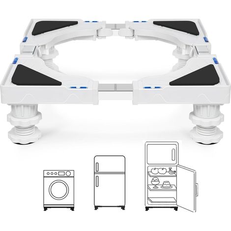 Support Machine à Laver avec 4 pieds rembourrés verrouillables, Réglable Largeur 40-62cm et Hauteur 10-12.5cm, Socle Lave Linge Charge 200KG, Bases de Réfrigérateur et Sèche-Linge, Blanc (1/5)