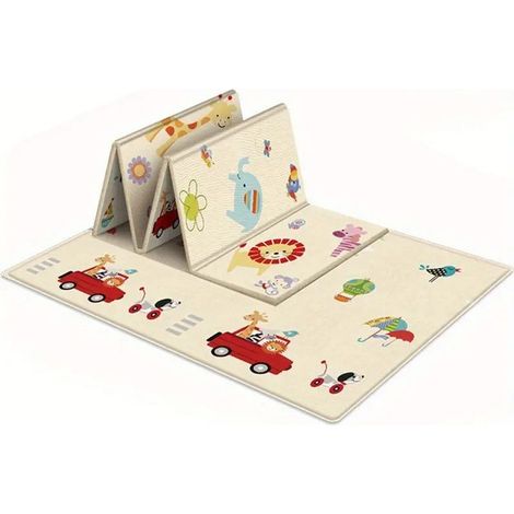 Tapis d'éveil pour bébé, 180 x 100 x 1 cm d'épaisseur, pliable et double face, imperméable, en mousse avec rebord pour faciliter l'exploration.