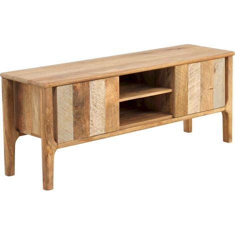 Meuble tv bois de manguier massif naturel et gris élégant - bois clair naturel et gris doux (1/5)