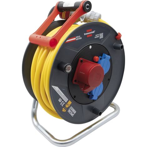 Brennenstuhl Kabeltrommel 300 ST-Bremaxx 33m 5G2.5 IP44 - Profi-Kabeltrommel mit 3 Steckdosen, Kontrollleuchte und Überhitzungsschutz (1/5)