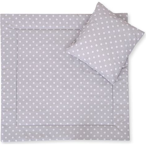 Ropa de cama para cochecito con relleno, edredón y almohada - Lunares blancos sobre fondo gris