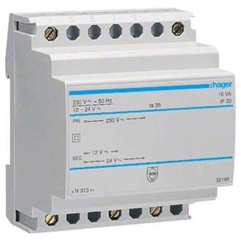 Hager Sicherheitstrafo 12V/1,33Ao.24V/0,67A ST313