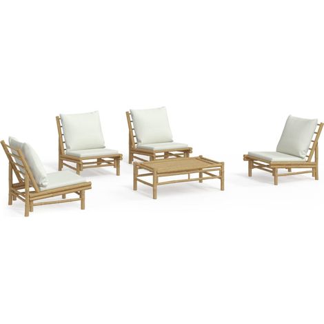 Maison Exclusive - Set Salotto da Giardino 5pz con Cuscini Bianco Crema in Bambù