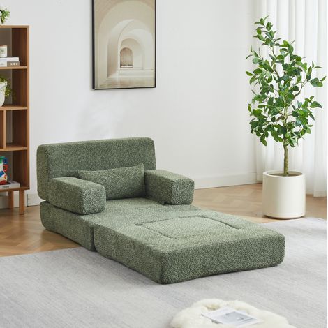 Canapé convertible modulable en chenille vert 2 en 1 pour petit espace - CHICFURN (1/5)