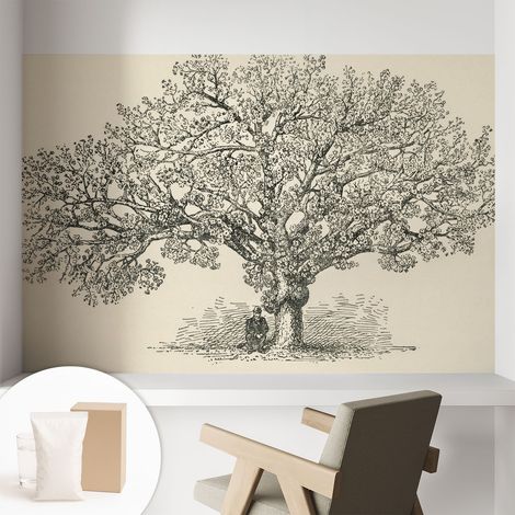 Papier peint intissé mural avec imprimé motifs décoratifs - style contemporain - Colle incluse gratuite Illustration d'arbre 104x70 cm (1/5)
