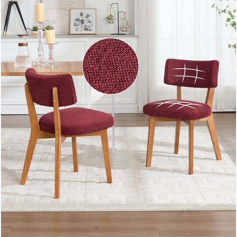 Lot de 2 chaises de salle a manger en bois rouge bordeaux 54,5 x 47 x 77 cm, assise rembourree (1/5)