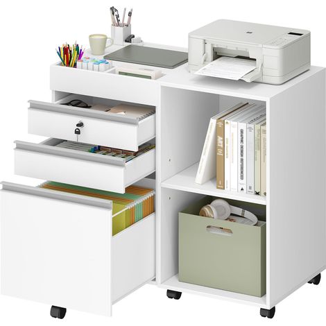 Caisson de bureau sur roulettes 40 x 80 x 70 cm – 3 tiroirs verrouillables – Panneau de particules et acier – Rangement sécurisé