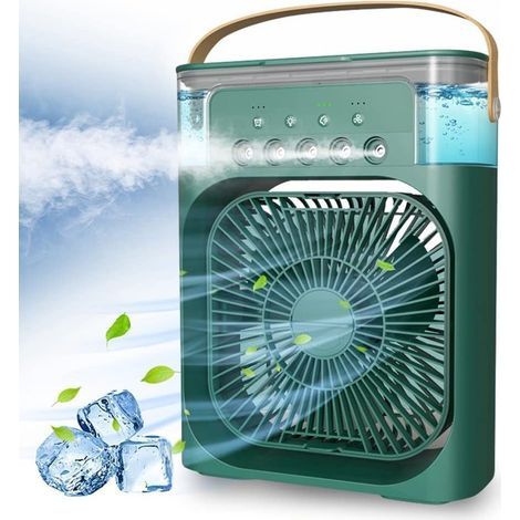 Climatiseur portable 4 en 1 - Mini ventilateur de refroidissement personnel avec spray de brume d'eau - 3 vitesses - Refroidisseur d'air évaporatif - Ventilateur de table pour la maison et le bureau (1/5)
