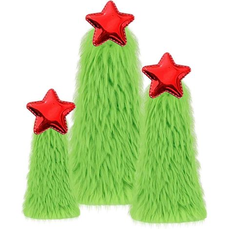 Vert peluche sapin de Noël décorations, doux poilu décoration avec étoile cime pour table centre de table,Rouge (1/5)